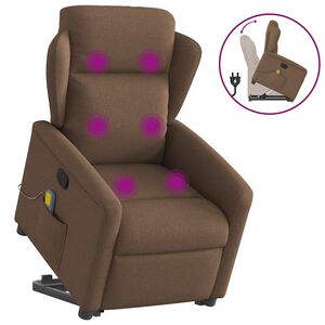 vidaXL Poltrona reclin&aacute;vel massagens tecido castanho