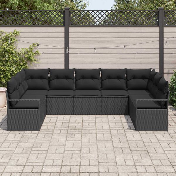 vidaXL Conjunto de Sofá de Jardim com almofada 9 pcs Preto