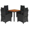 vidaXL 5 pcs conjunto de jantar p/ jardim c/ almofad&otilde;es vime PE preto