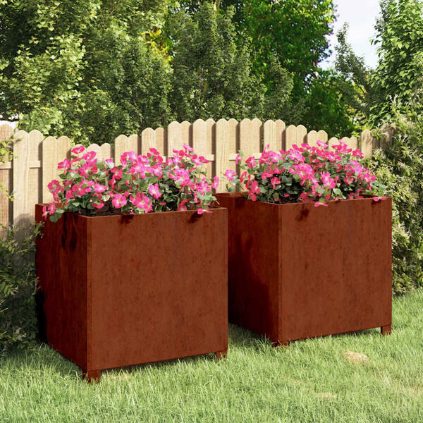vidaXL Vaso/floreira c/ pernas 2 pcs 50x50x50cm a&ccedil;o corten enferrujado