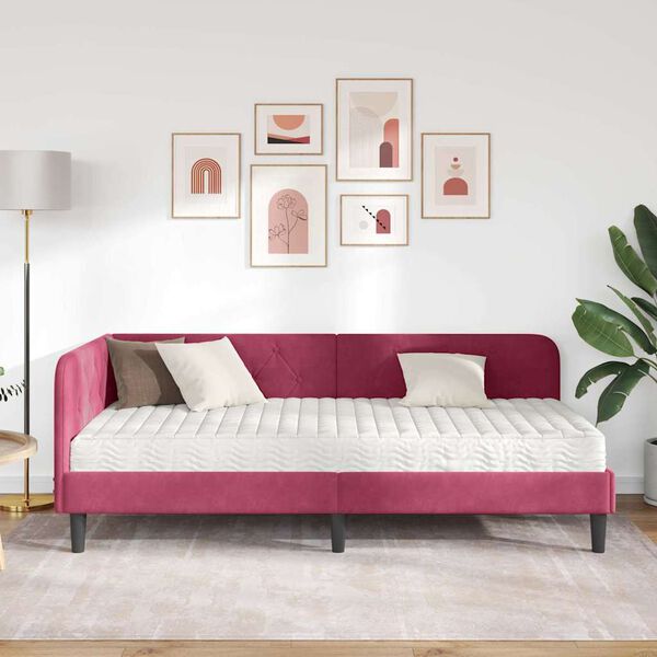 vidaXL Estrutura de Cama de Canto Vinho Vermelho 100 x 200 cm Veludo