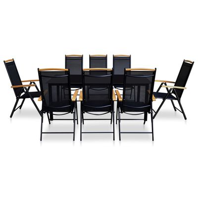 vidaXL 9 pcs conjunto jantar exterior c/ cadeiras dobráveis al. preto