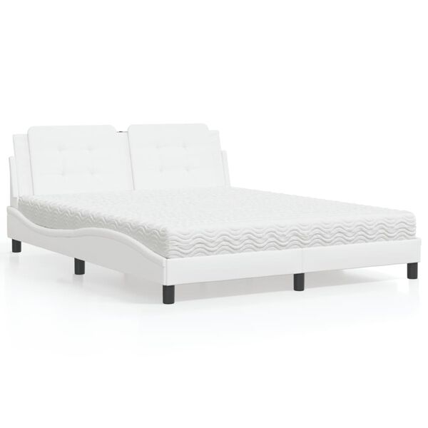 vidaXL Cama com colch&atilde;o Zadar 160x200 cm couro artificial branco