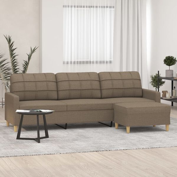 vidaXL Sof&aacute; de 3 lugares + apoio de p&eacute;s 210cm tecido cinza-acastanhado