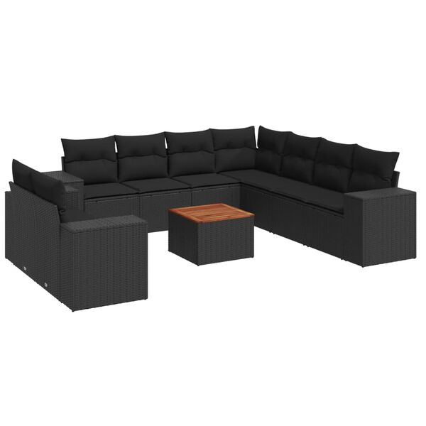 vidaXL 10 pcs conjunto sof&aacute;s de jardim c/ almofad&otilde;es vime PE preto