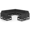vidaXL 11 pcs conjunto longue jardim c/ almofad&otilde;es pinho maci&ccedil;o preto