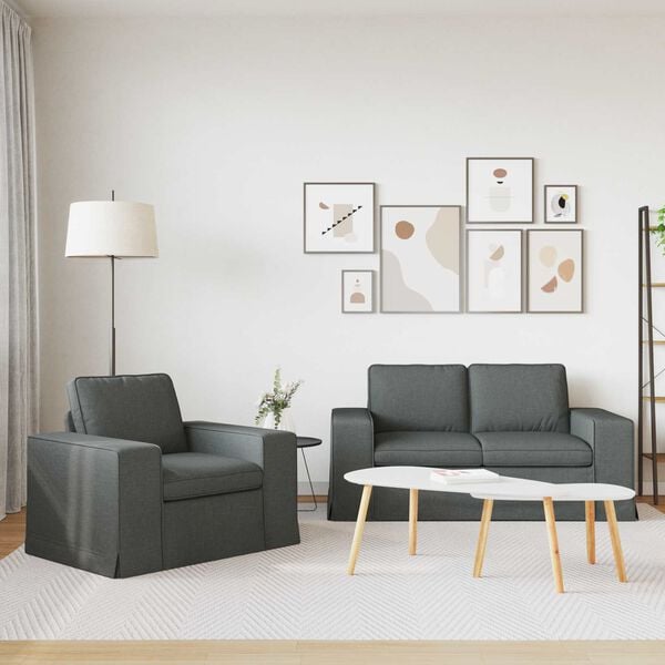 vidaXL Sof&aacute; 2 pcs Cinza Escuro 182 x 80 x 82 cm tecido