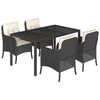 vidaXL 5 pcs conjunto de jantar p/ jardim c/ almofad&otilde;es vime PE preto