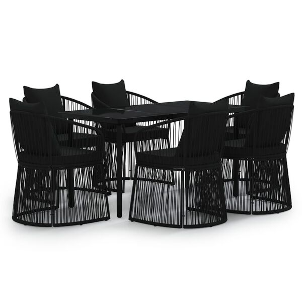 vidaXL 7 pcs conjunto de jantar para jardim com almofad&otilde;es preto