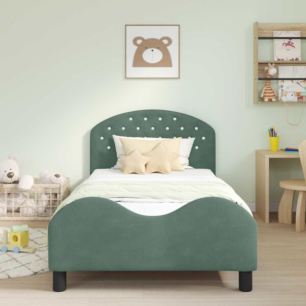 vidaXL Estrutura de Cama Infantil com Cabeceira Verde do Mar Veludo