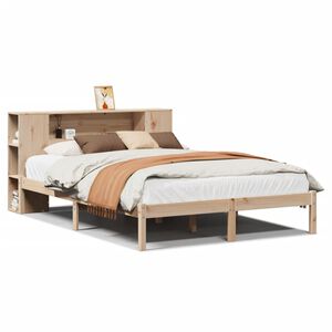 vidaXL Cama com estante sem colch&atilde;o 135x190 cm pinho maci&ccedil;o