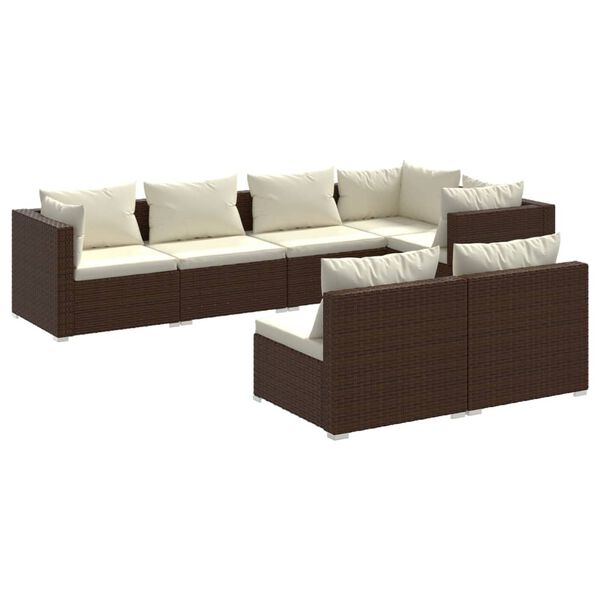 vidaXL 7 pcs conjunto lounge de jardim c/ almofad&otilde;es vime PE castanho