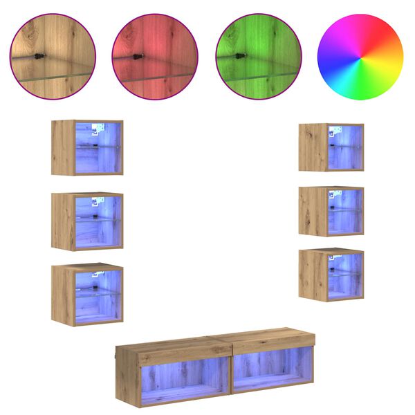 vidaXL Gabinete para TV com gaveta 8 pcs Carvalho Artesanal Vidro