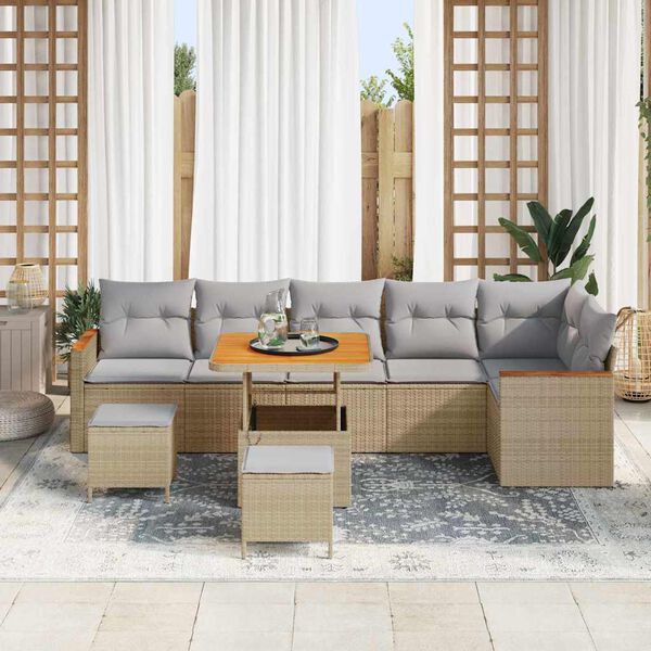 vidaXL Conjunto de Sof&aacute; de Jardim 9 pcs Bege Rattan Sint&eacute;tico