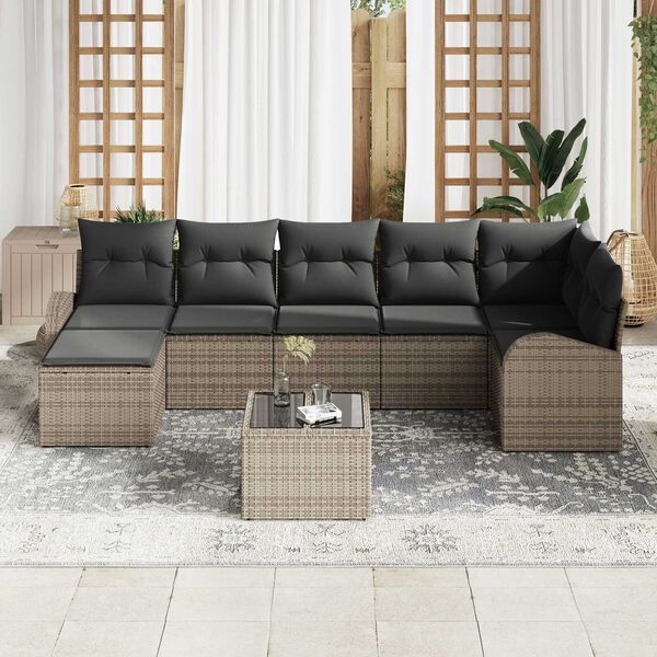 vidaXL Conjunto de Sof&aacute; de Jardim 8 pcs Cinzeto Rattan Sint&eacute;tico
