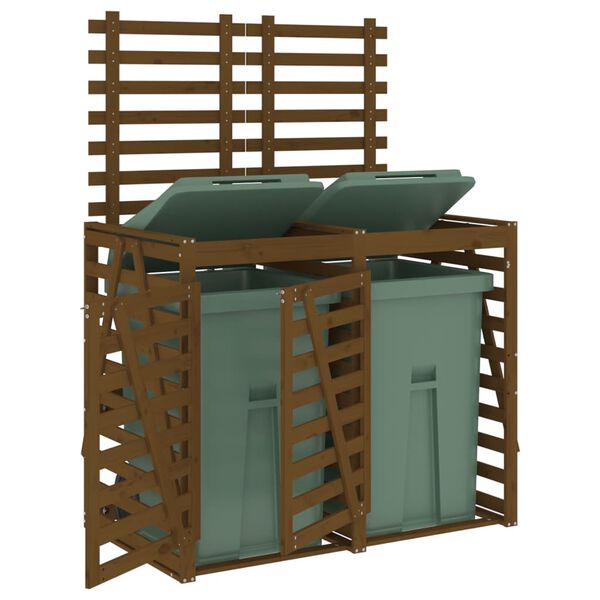 vidaXL Abrigo para caixote do lixo duplo pinho maci&ccedil;o castanho-mel