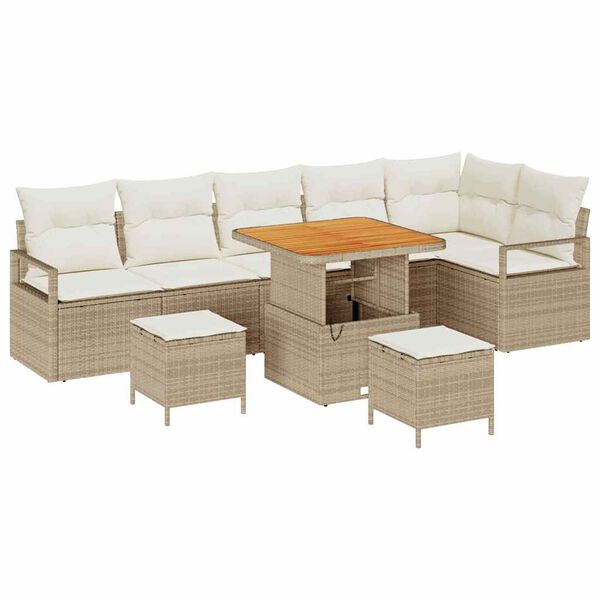 vidaXL Conjunto de Sof&aacute; de Jardim 9 pcs Bege Rattan Sint&eacute;tico