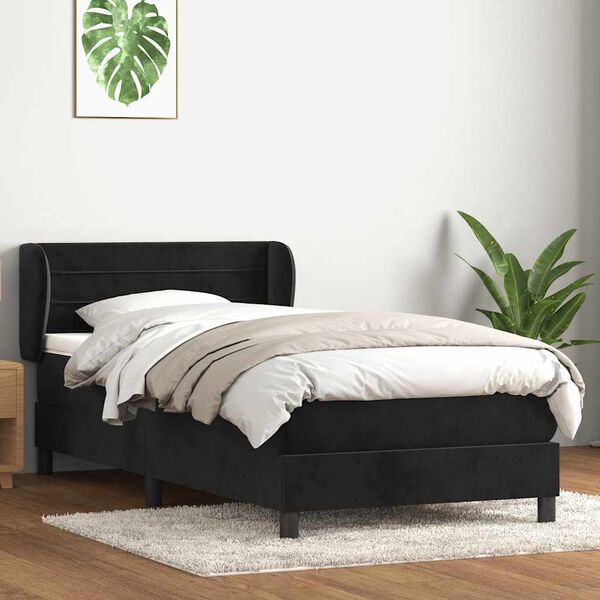 vidaXL Cama com molas/colch&atilde;o preto 80x210 cm veludo