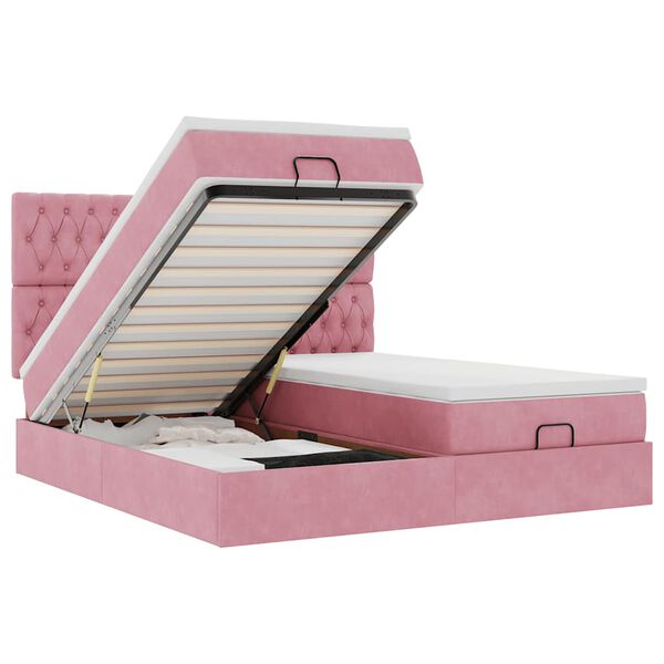 vidaXL Estrutura de cama otomana com colch&otilde;es 180x200 cm veludo rosa