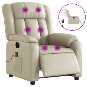 vidaXL Poltrona massagens reclin&aacute;vel el&eacute;trica couro artificial creme