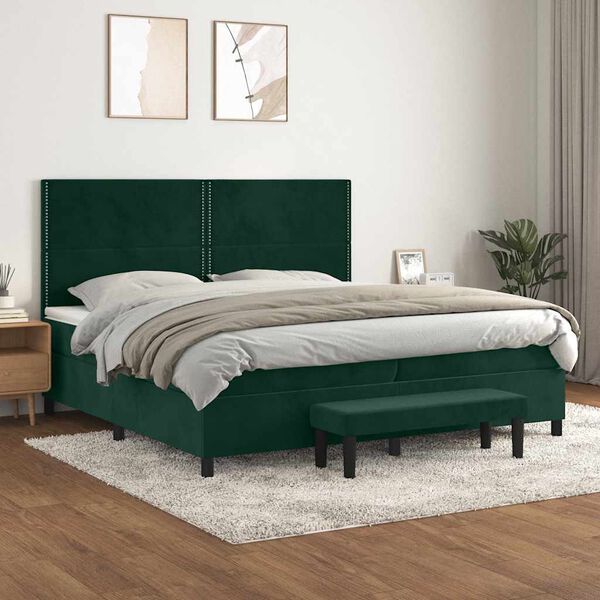 vidaXL Cama com molas/colch&atilde;o 200x200 cm veludo verde-escuro