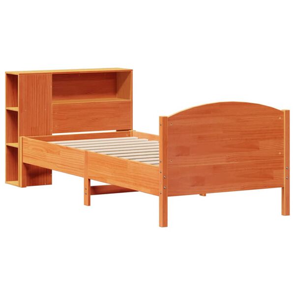 vidaXL Cama com estante sem colchão 75x190cm pinho maciço castanho-mel