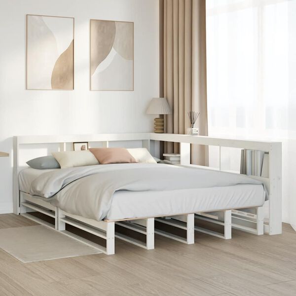 vidaXL Cama com estante sem colch&atilde;o 160x200 cm pinho maci&ccedil;o branco