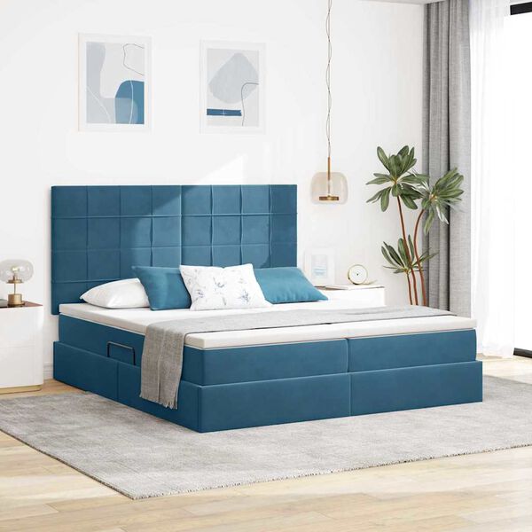 vidaXL Cama com Armazenamento Azul Escuro 200 x 200 cm Veludo