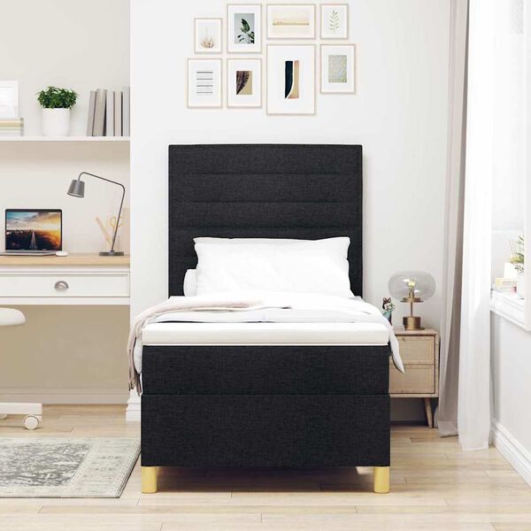 vidaXL Cama Box com colch&atilde;o com cabeceira Preto 90 x 190 cm tecido