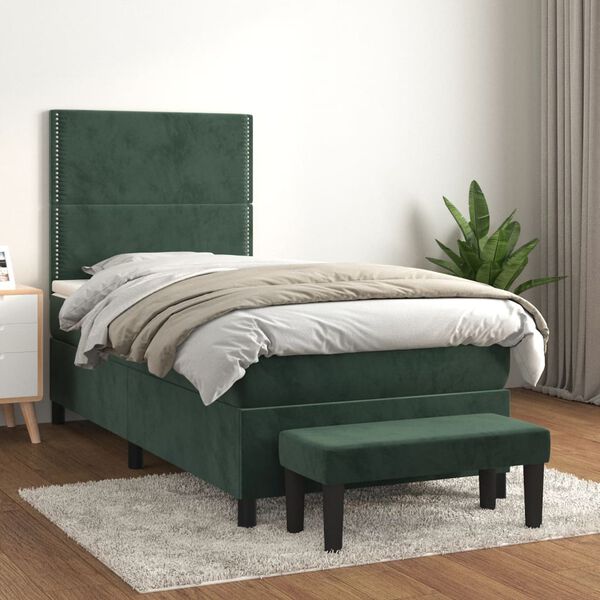 vidaXL Cama com molas/colch&atilde;o 90x200 cm veludo verde-escuro