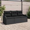 vidaXL Conjunto de Sofá de Jardim com almofada 3 pcs Preto vime PE