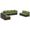 vidaXL 7 pcs conjunto lounge jardim c/ almofad&otilde;es vime PE castanho