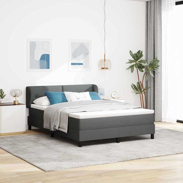 vidaXL Cama Box com colch&atilde;o Cinzento escuro 140 x 200 cm tecido