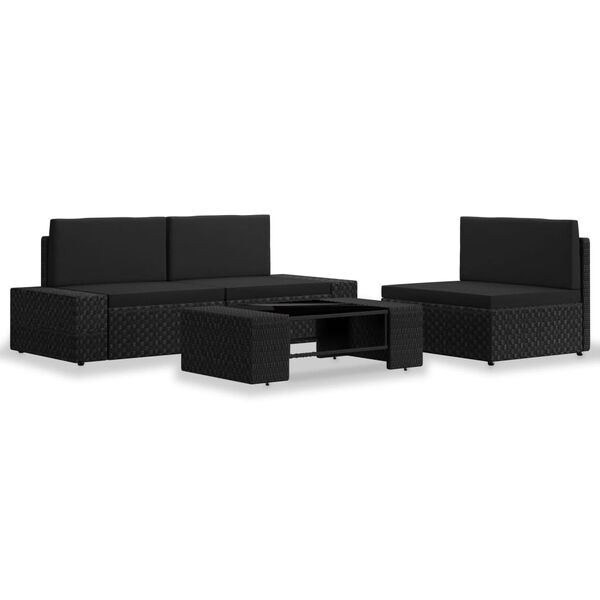 vidaXL 4 pcs conjunto lounge para jardim vime PE preto