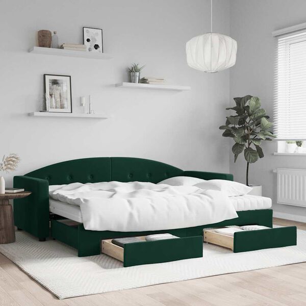 vidaXL Sof&aacute;-cama c/ gavet&atilde;o e gavetas 80x200cm veludo verde-escuro