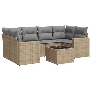 vidaXL 7 pcs conjunto de sof&aacute;s p/ jardim com almofad&otilde;es vime PE bege
