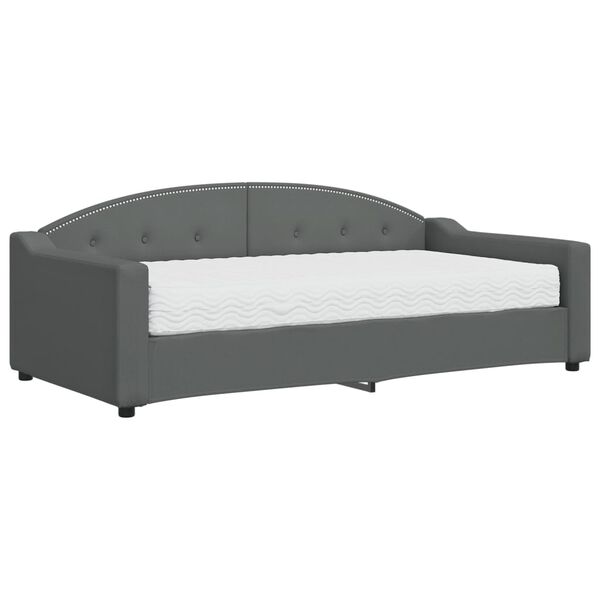 vidaXL Sof&aacute;-cama com colch&atilde;o 90x190 cm tecido cinzento-escuro