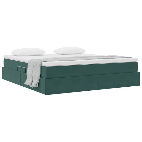 vidaXL Cama com arruma&ccedil;&atilde;o e colch&atilde;o Verde Escuro 160 x 200 cm Veludo