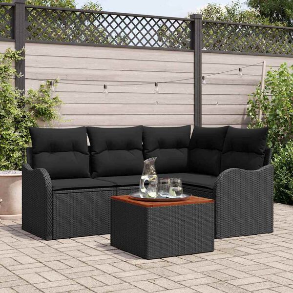 vidaXL Conjunto de Sofá de Jardim com almofada 5 pcs Preto vime PE