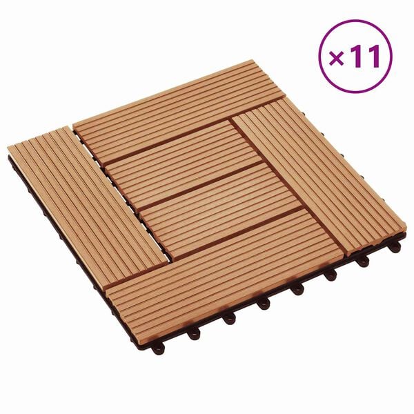 vidaXL Telha de Deck 11 pcs Teca 30 x 30 cm WPC