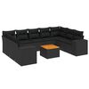 vidaXL 10 pcs conjunto sof&aacute;s de jardim c/ almofad&otilde;es vime PE preto