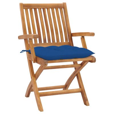 vidaXL Cadeiras de jardim c/ almofadões azul 2 pcs teca maciça