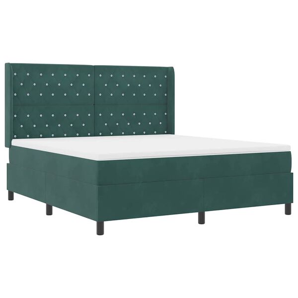 vidaXL Cama Box Spring com LED e Colch&atilde;o Verde Escuro 180 x 200 cm