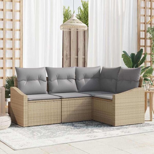 vidaXL Conjunto de Sof&aacute; de Jardim 4 pcs Bege e Cinza Claro vime PE
