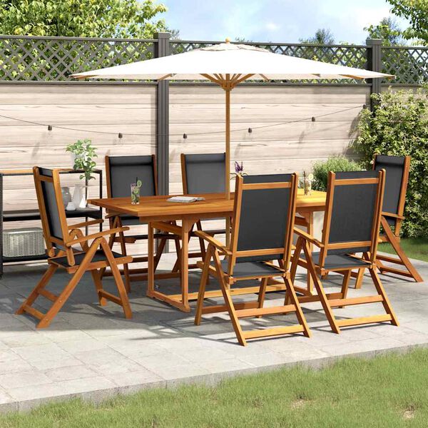 vidaXL 7 pcs conjunto de jantar para jardim ac&aacute;cia maci&ccedil;a e textilene