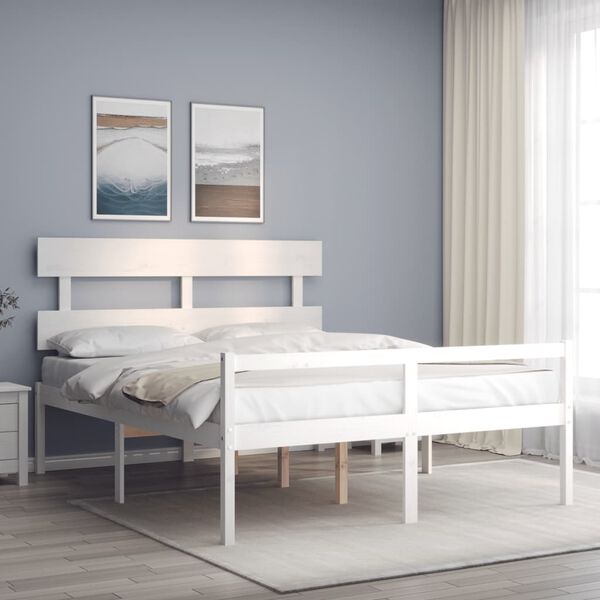 vidaXL Cama para idosos com cabeceira 160x200 cm madeira maci&ccedil;a branco