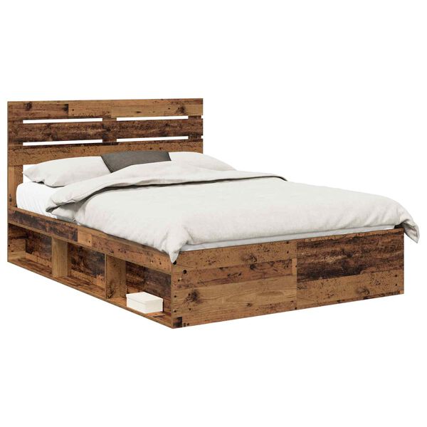 vidaXL Estrutura da Cama com cabeceira Madeira antiga 140 x 190 cm
