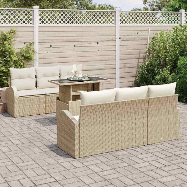 vidaXL Conjunto de Sofá de Jardim 7 pcs Bege Rattan Sintético