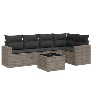 vidaXL 6 pcs conjunto sof&aacute;s de jardim com almofad&otilde;es vime cinzento