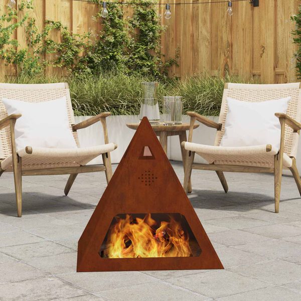 vidaXL Fire Pit Castanho 50 x 50 x 51 cm A&ccedil;o resistente &agrave;s intemp&eacute;ries